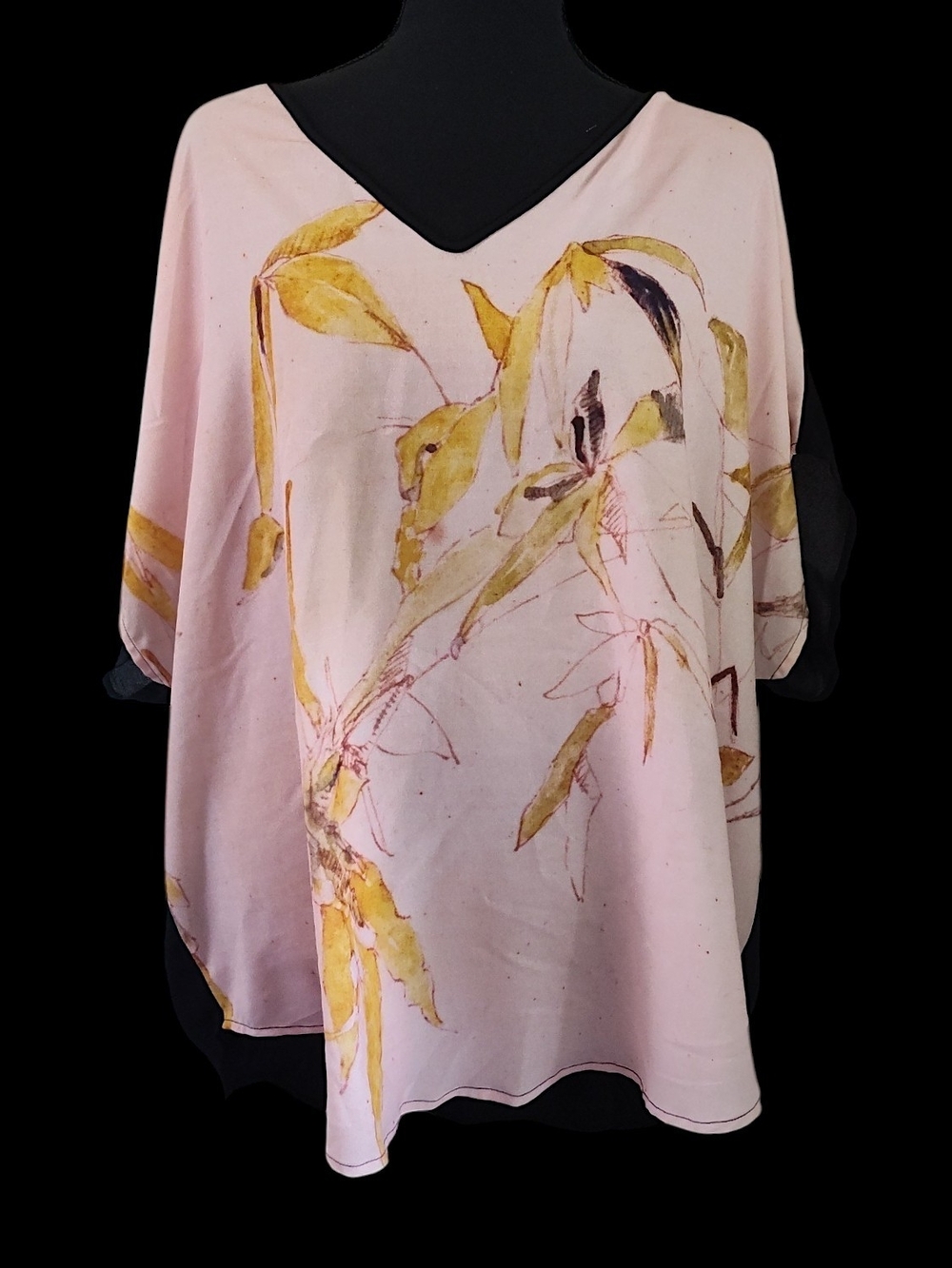 VIDA Pink Floral V-Neck Oversized Blouse with Limited Artist print